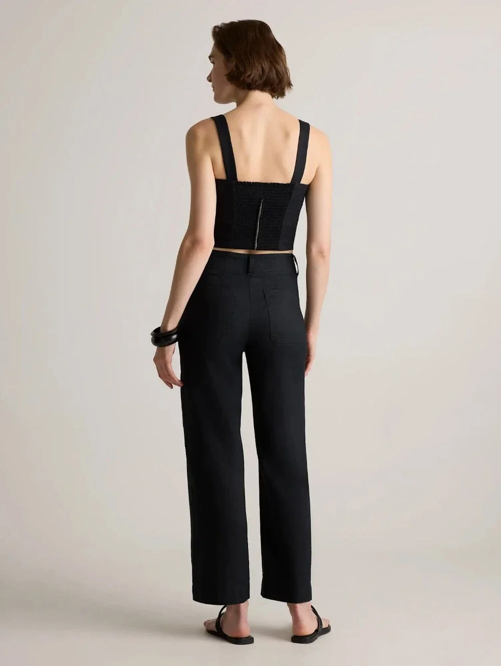 🔥 100% European Linen Patch Pocket Wide Leg Pants, Black (2)